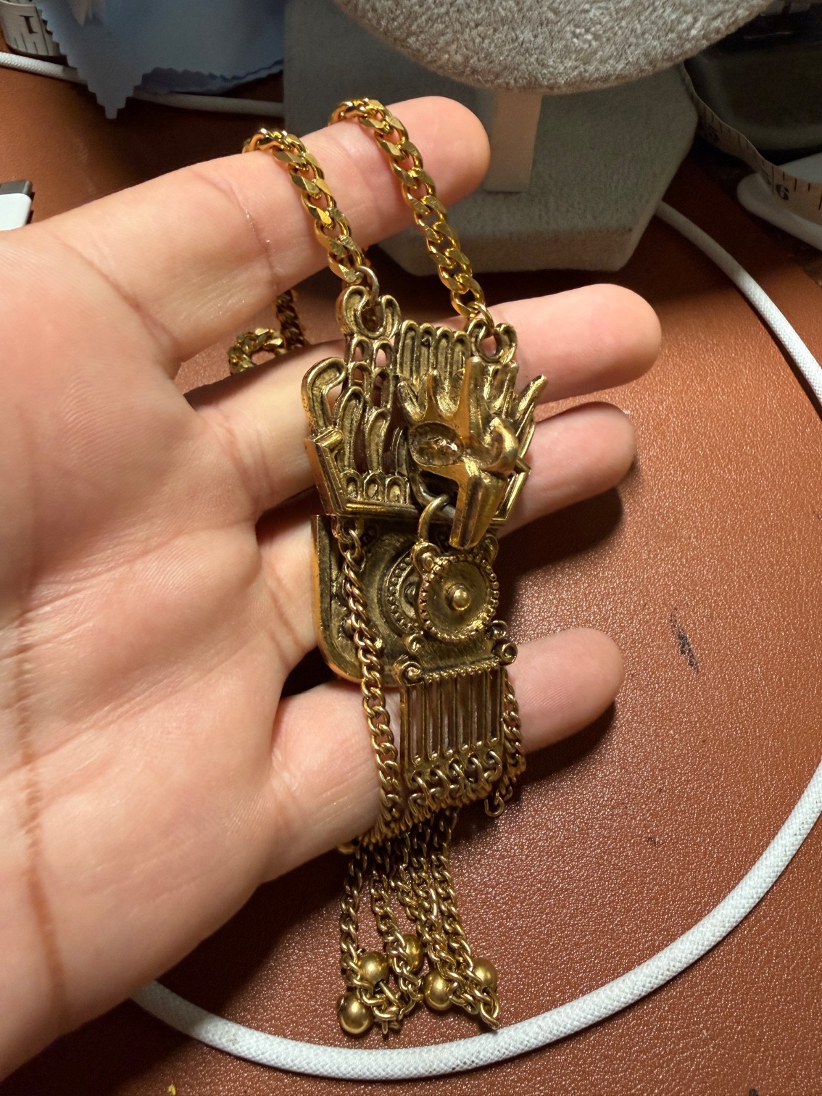 Rare Cuahutemoc Aztec Descending Eagle Necklace by Trigere, circa 1950s (#H)