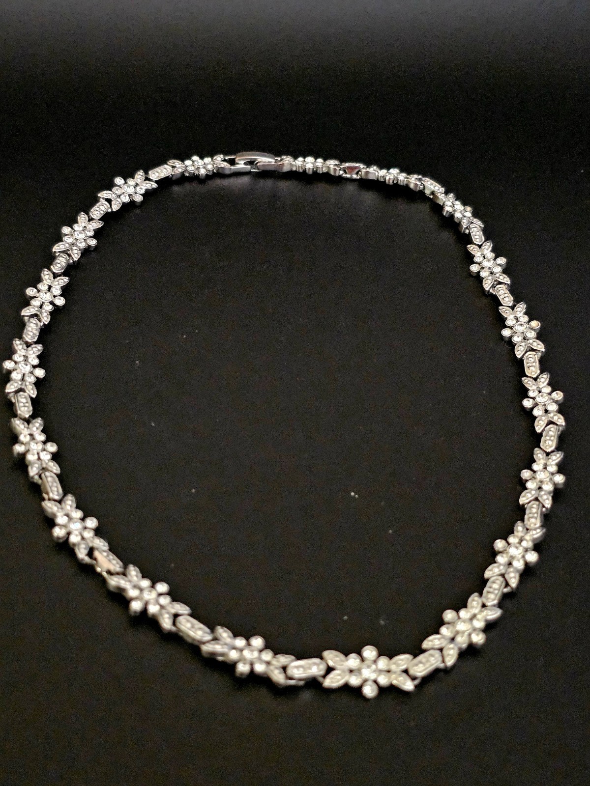 Silver Plated White Cubic Zirconia Flower Stated Elegant Floral Necklace 16in