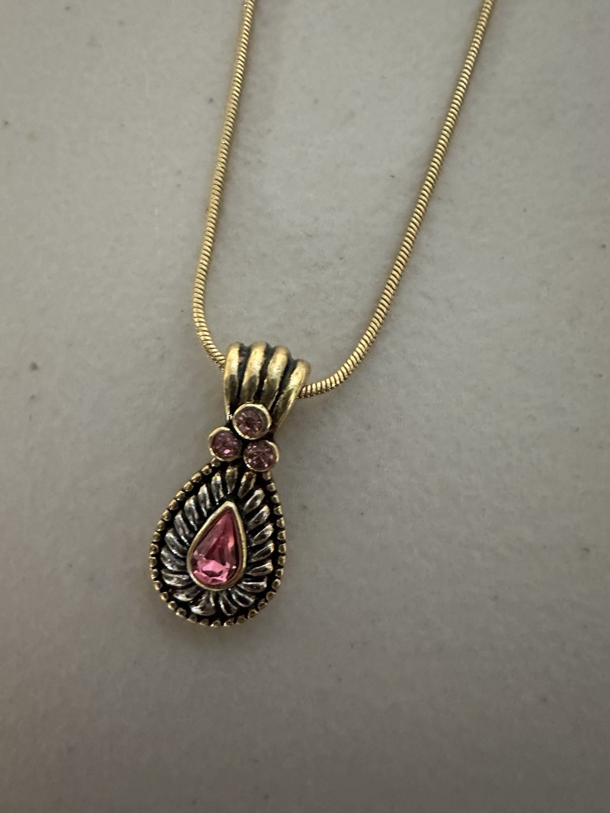 Pink And Gold Tear Drop Necklace 9 Inches Long