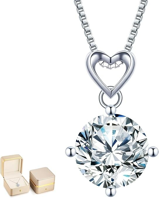 Heart Pendant Necklace Gifts for Wife, 3 Carat Moissanite Women’s Pendant Neck