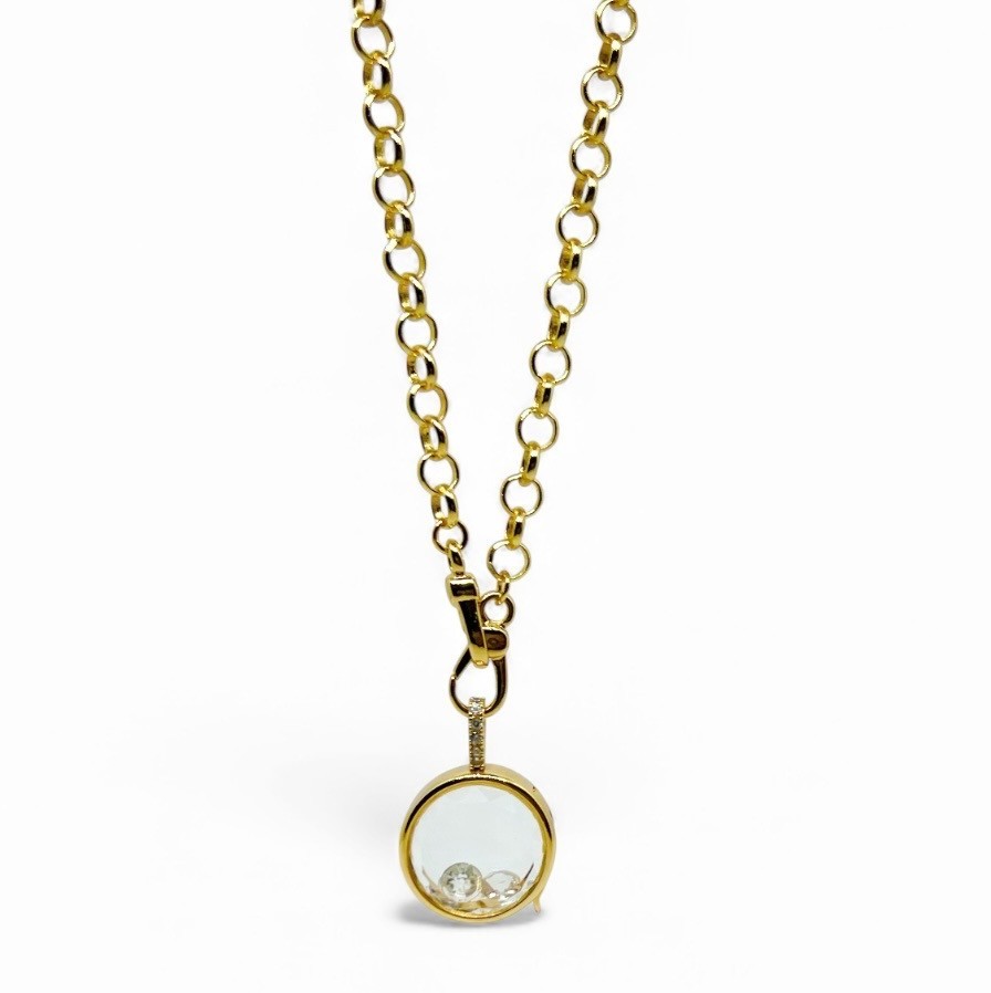 Glass Opening Charm Locket 18ct Gold Filled 46cm Chain Heart or Round Options