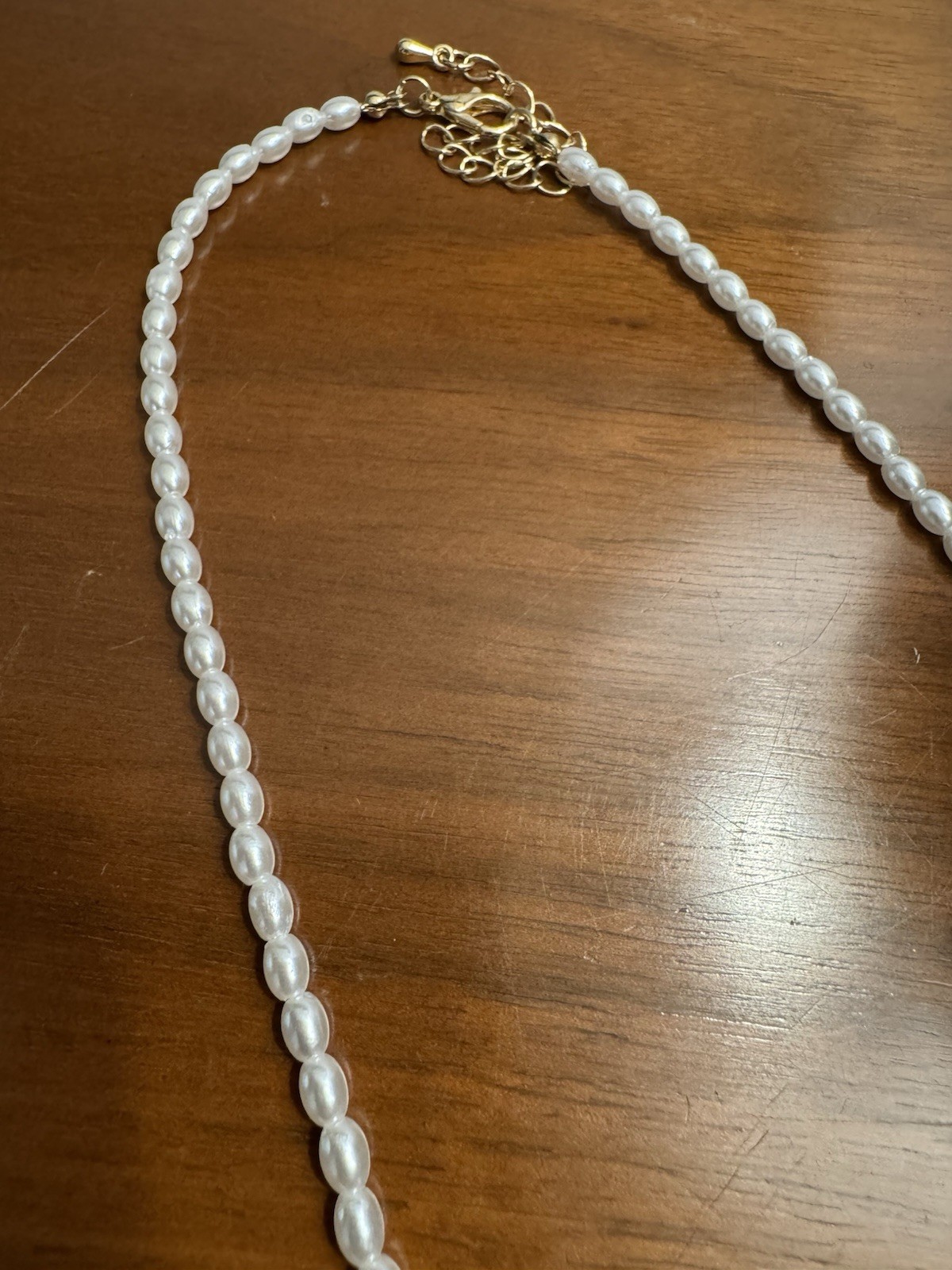 Caroline Hill Faux Pearl Beaded Necklace Gold Rhinestone Crown Charm Adjustable