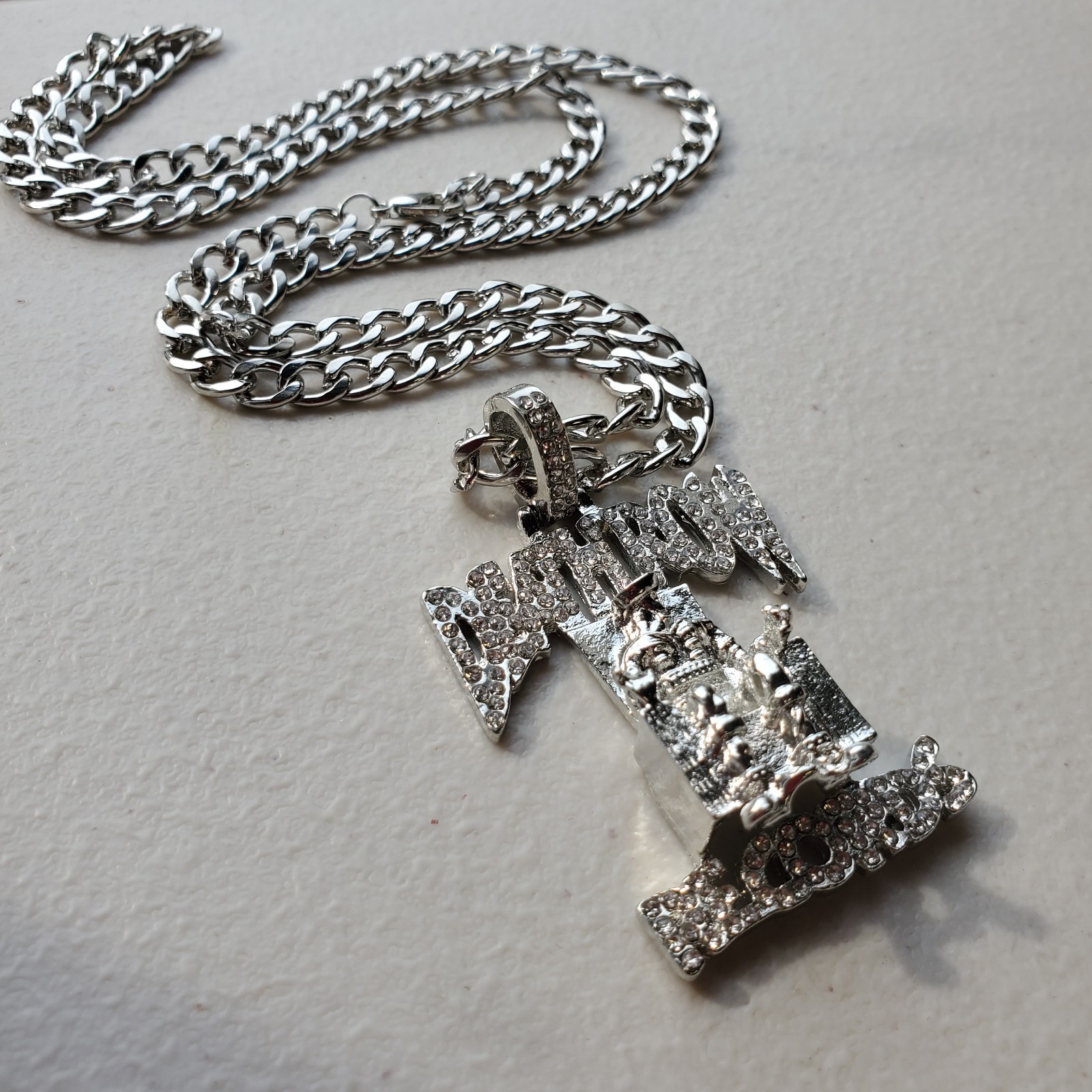 DEATH ROW Silver Color Cuban Link Chain Necklace with Pendant. US Seller