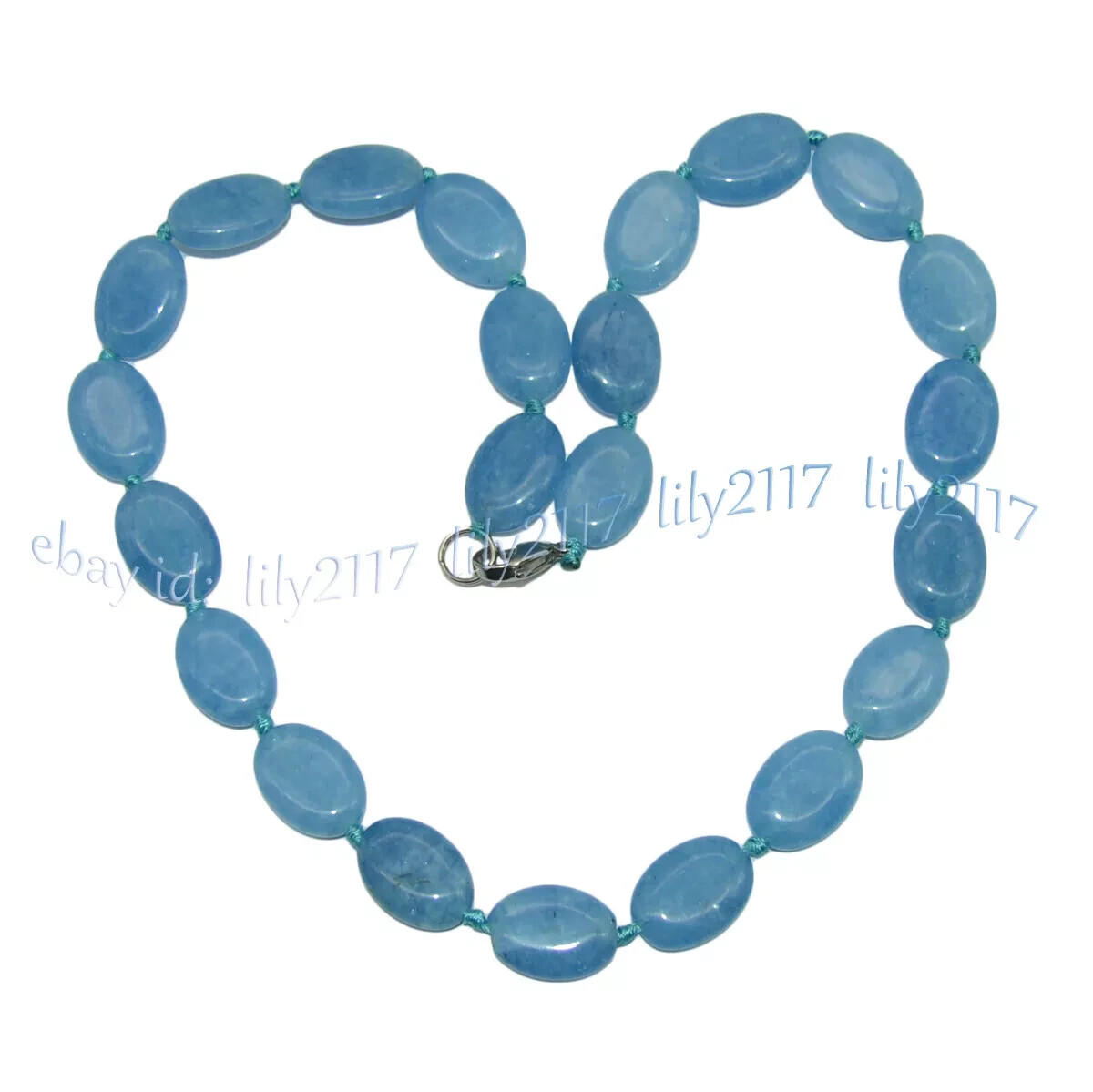 Genuine Natural Blue Aquamarine Oval Gemstone Beads Necklace 36 inches 13x18mm