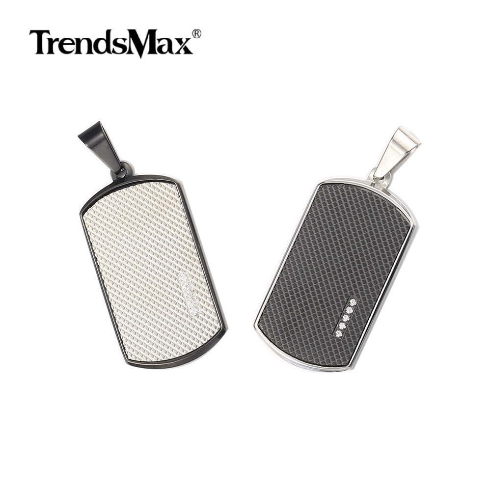 Silver Black Stainless Steel Dog Tag Pendant Charm Military Jewelry Grid Design