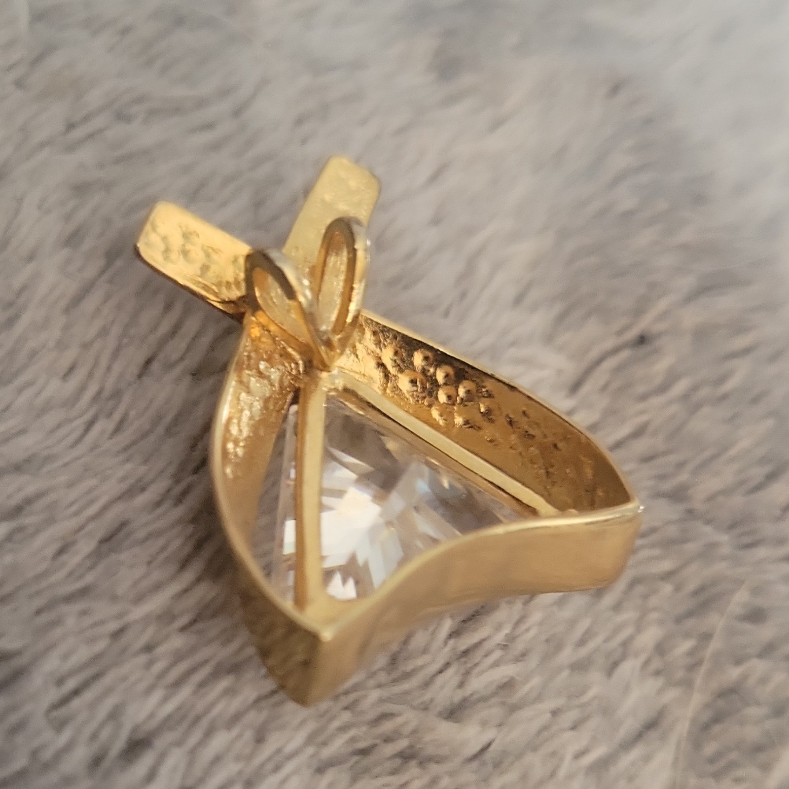 Gold Tone Yellow Gold Metal Triangle Trillion CZ Pendant, Prong Set