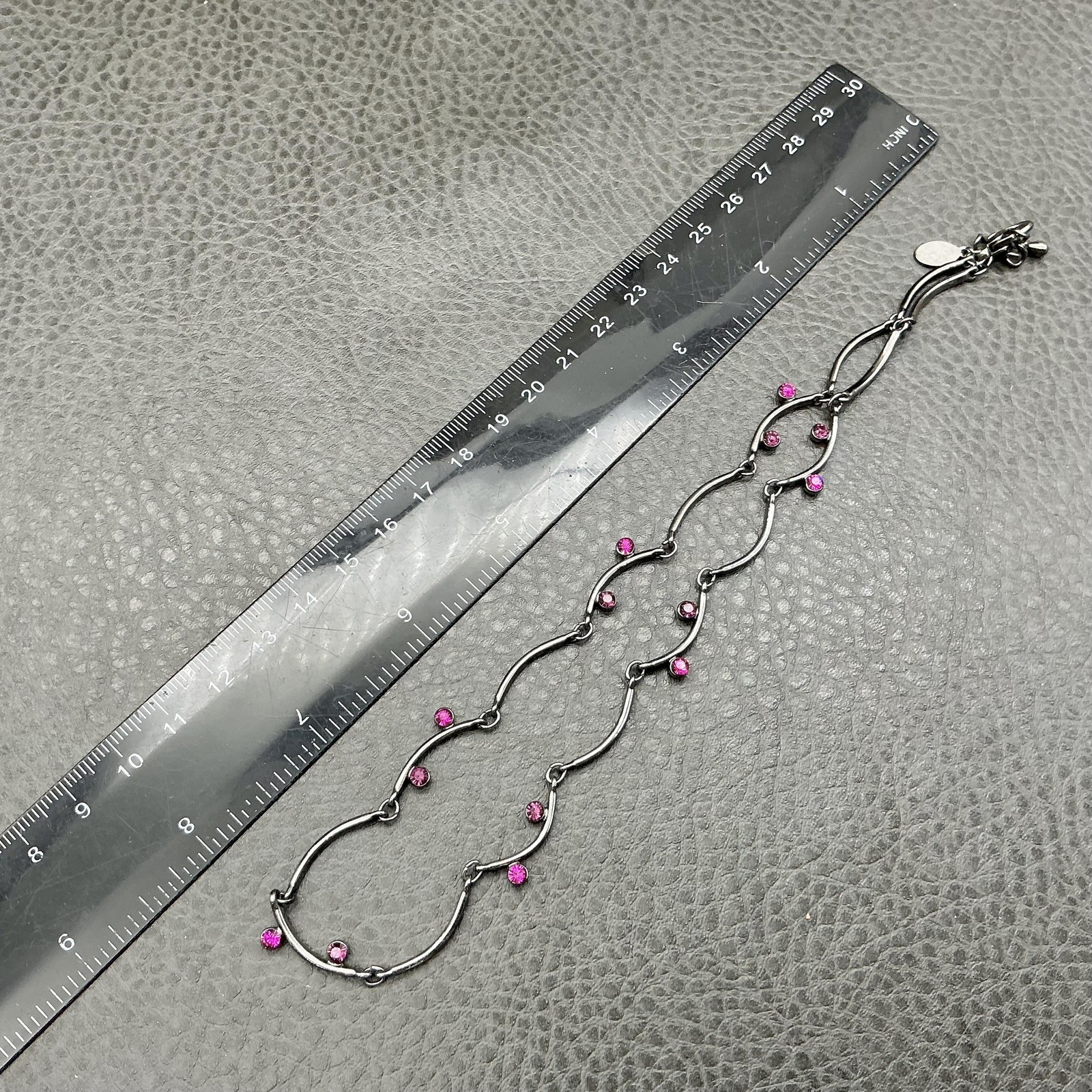 Express Necklace Womens Silver Tone Pink Crystal Station Wave Bar Adjustable 16″
