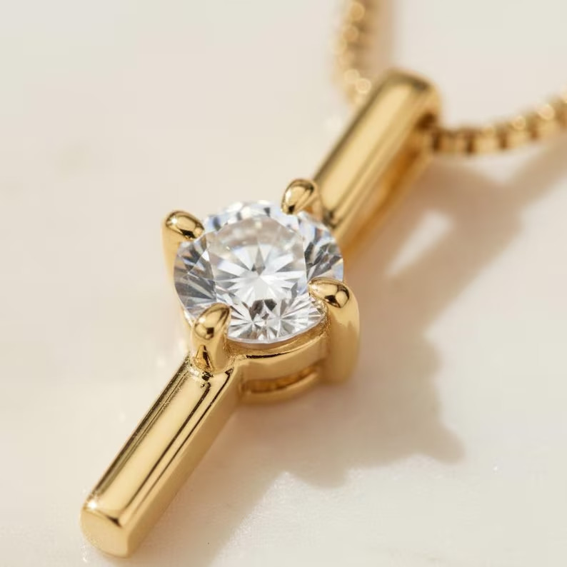 2.0Ct Round Cut Bar Pendant Necklace Simulated Diamond In 14k Yellow Gold Plated