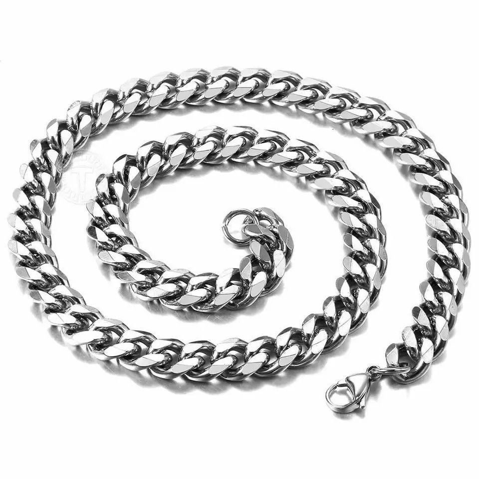 16-36″ Stainless Steel Silver Curb Cuban Chain Necklace Bracelet 3/5/7/9/11/13mm