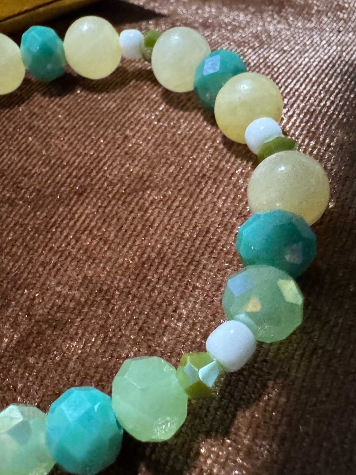 light Green & Yellow Jade Beaded Tennis Necklace Chain 16″ + 3″ & Bracelet