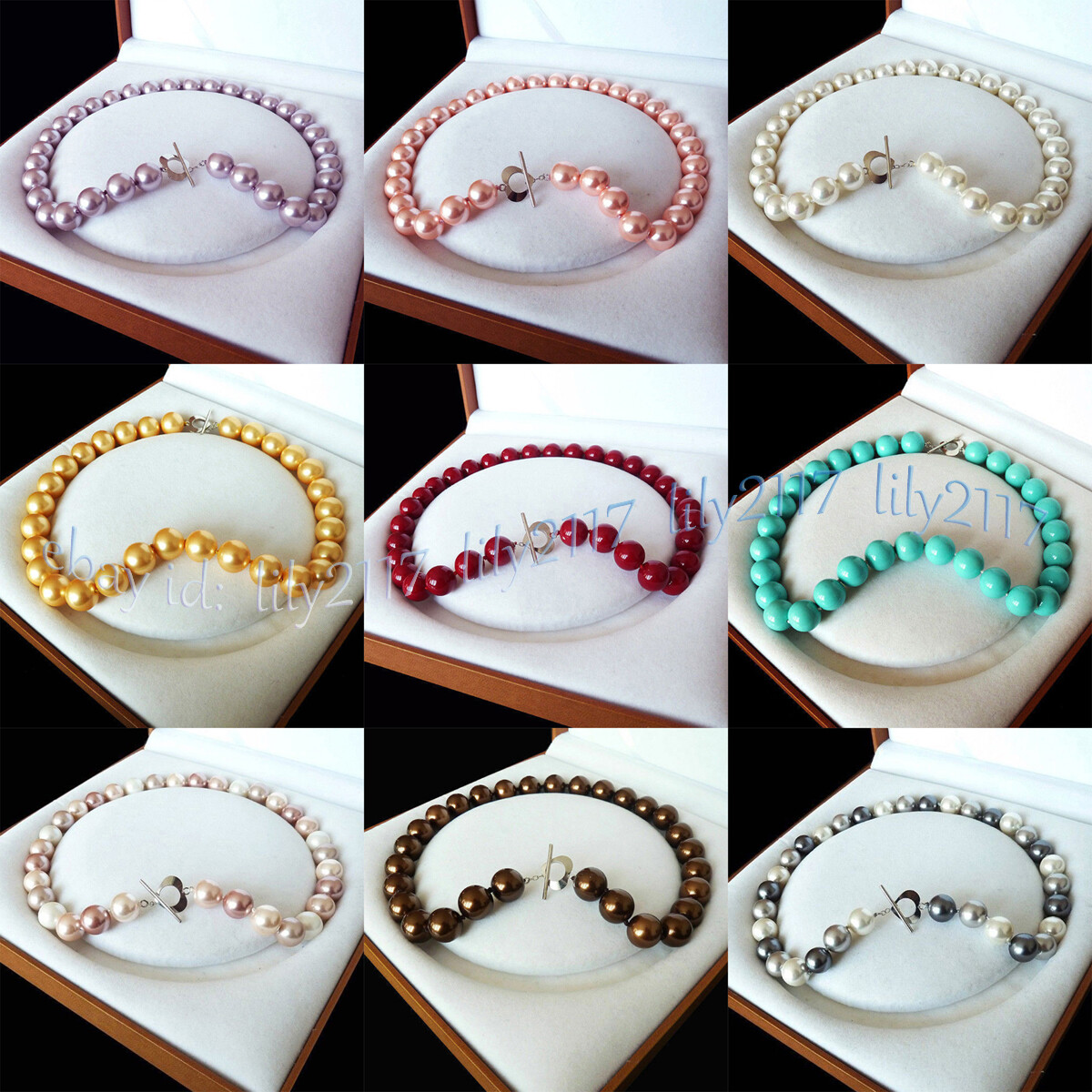 19” Beauty 8/10/12/14mm Multicolor South Sea Shell Pearl Round Beads Necklaces