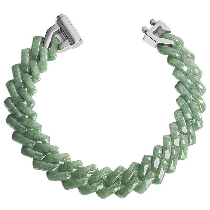 Grade A MYANMAR Jadeite Green Rhombus Shaped Cuban CHAIN NECKLACE AND BRACELET