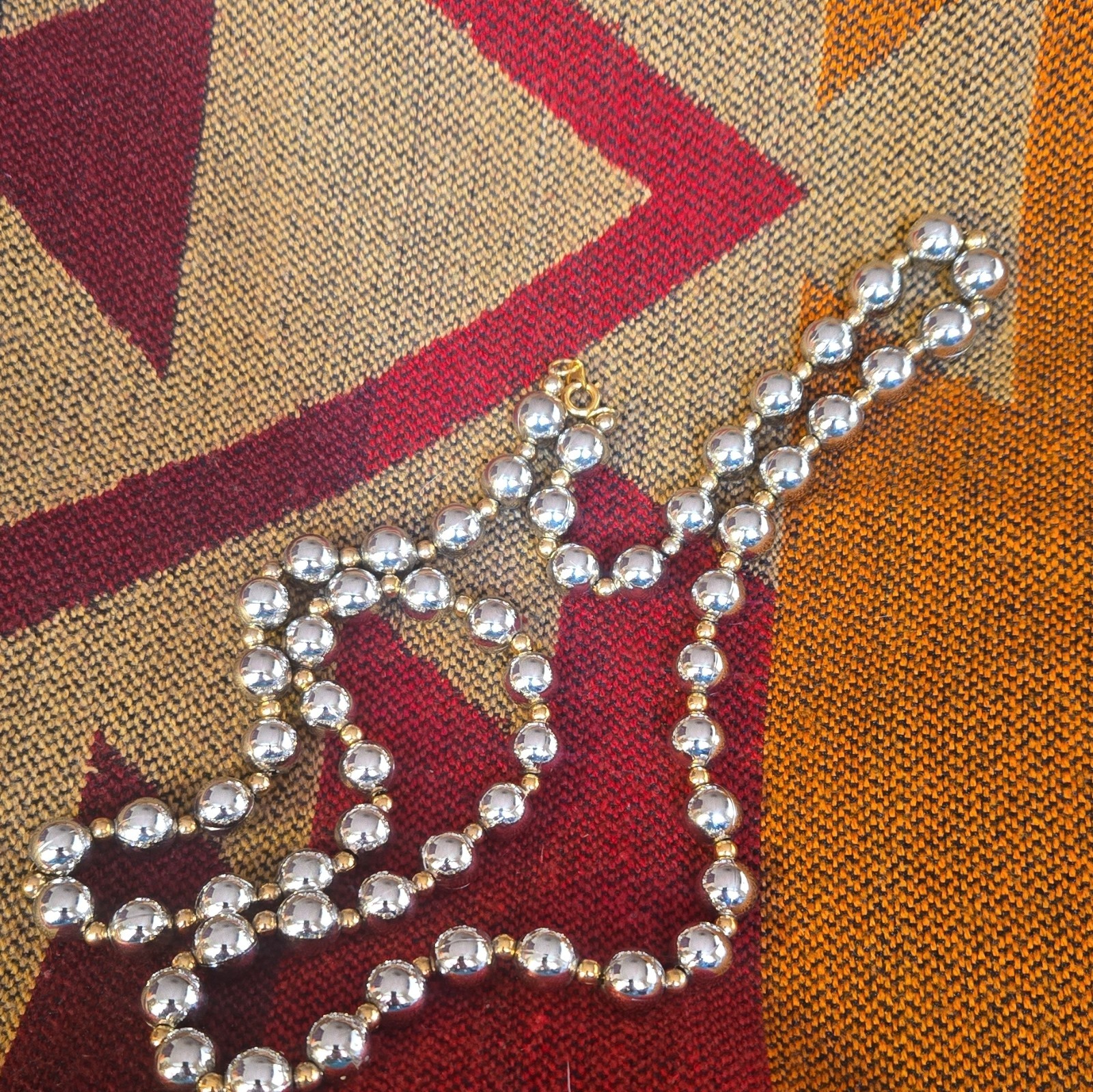 Heavy Silver Tone Ball Bead Chain Necklace Adjustable Spring Ring Clasp