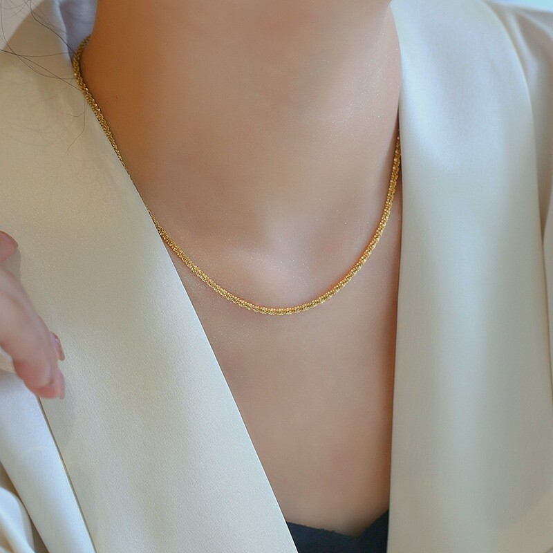 Women Stainless Steel DIAMOND CUT ROPE CHAIN Choker Necklace 15+2″ 3MM PE12