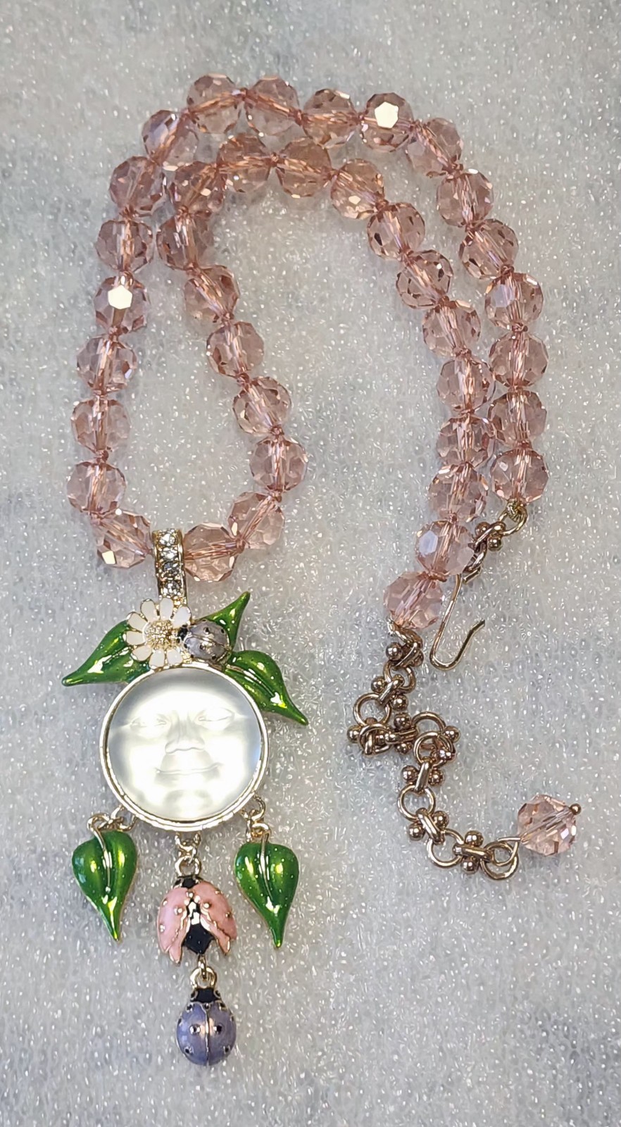 Kirks Folly Signed Moon Face Ladybug Strawberry Flower Dangle Pendant C343