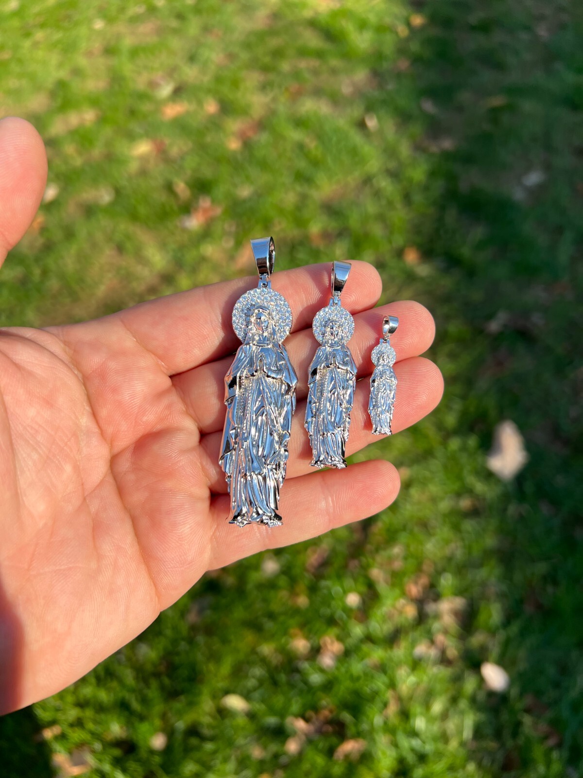 Real MOISSANITE 925 Silver Virgin Mary Guadalupe Pendant Iced Necklace – 3 Sizes