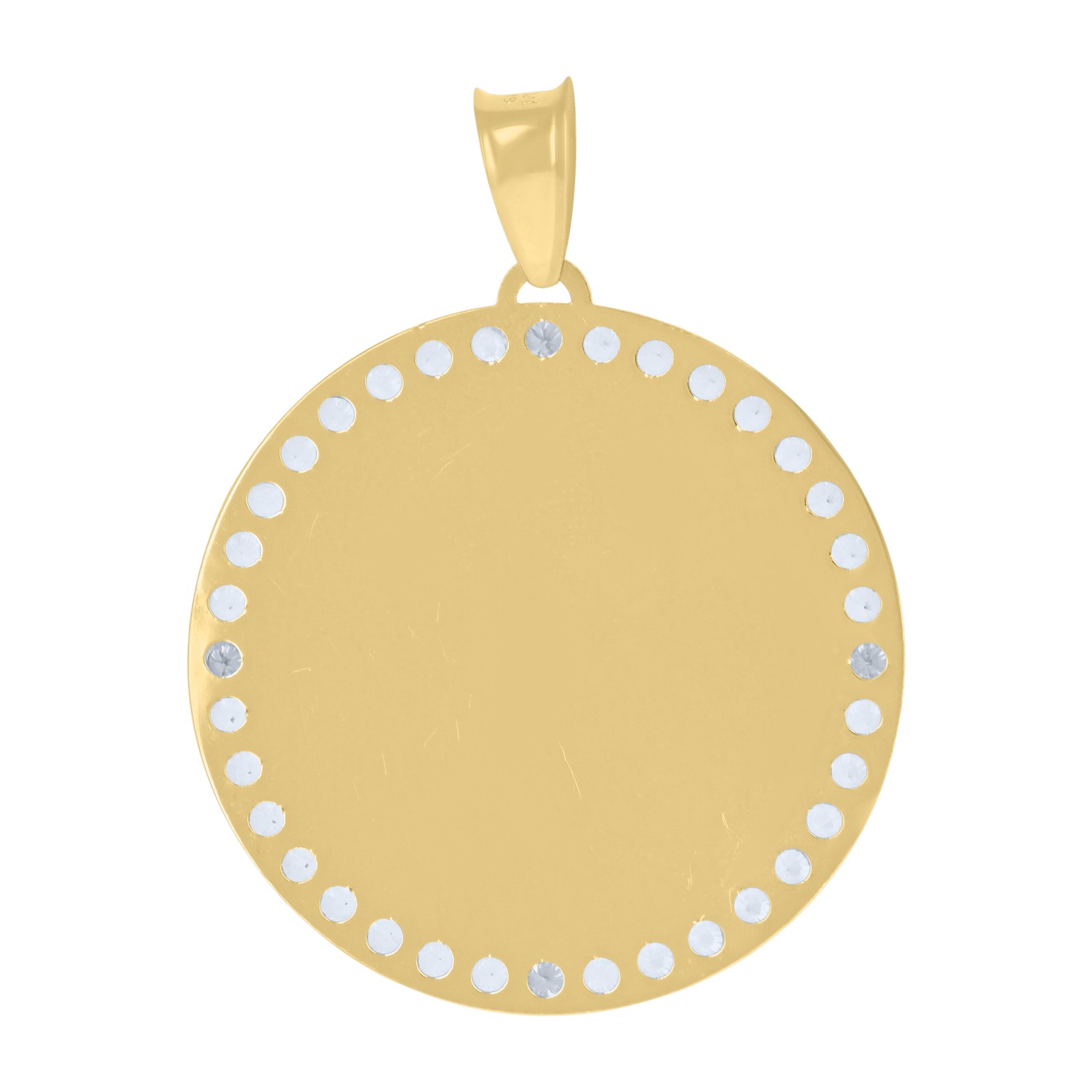 10K Yellow Gold Channel Set CZ 1.55″ Charm Round Picture Memory Frame Pendant