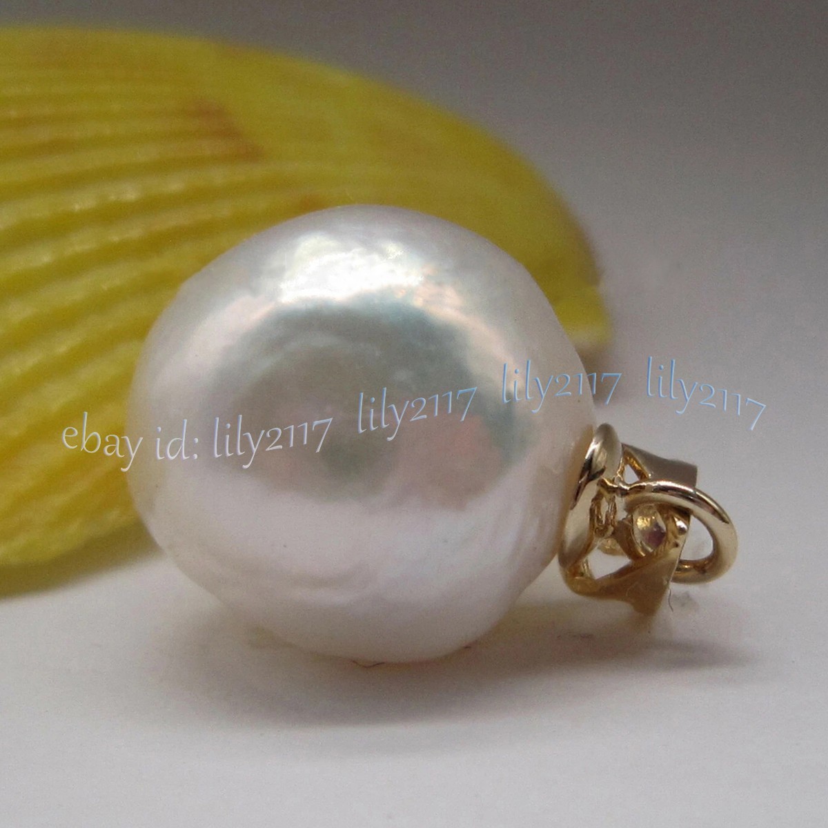 Huge 13-14mm Natural White South Sea Baroque Edison Pearl Pendant 14k YellowGold