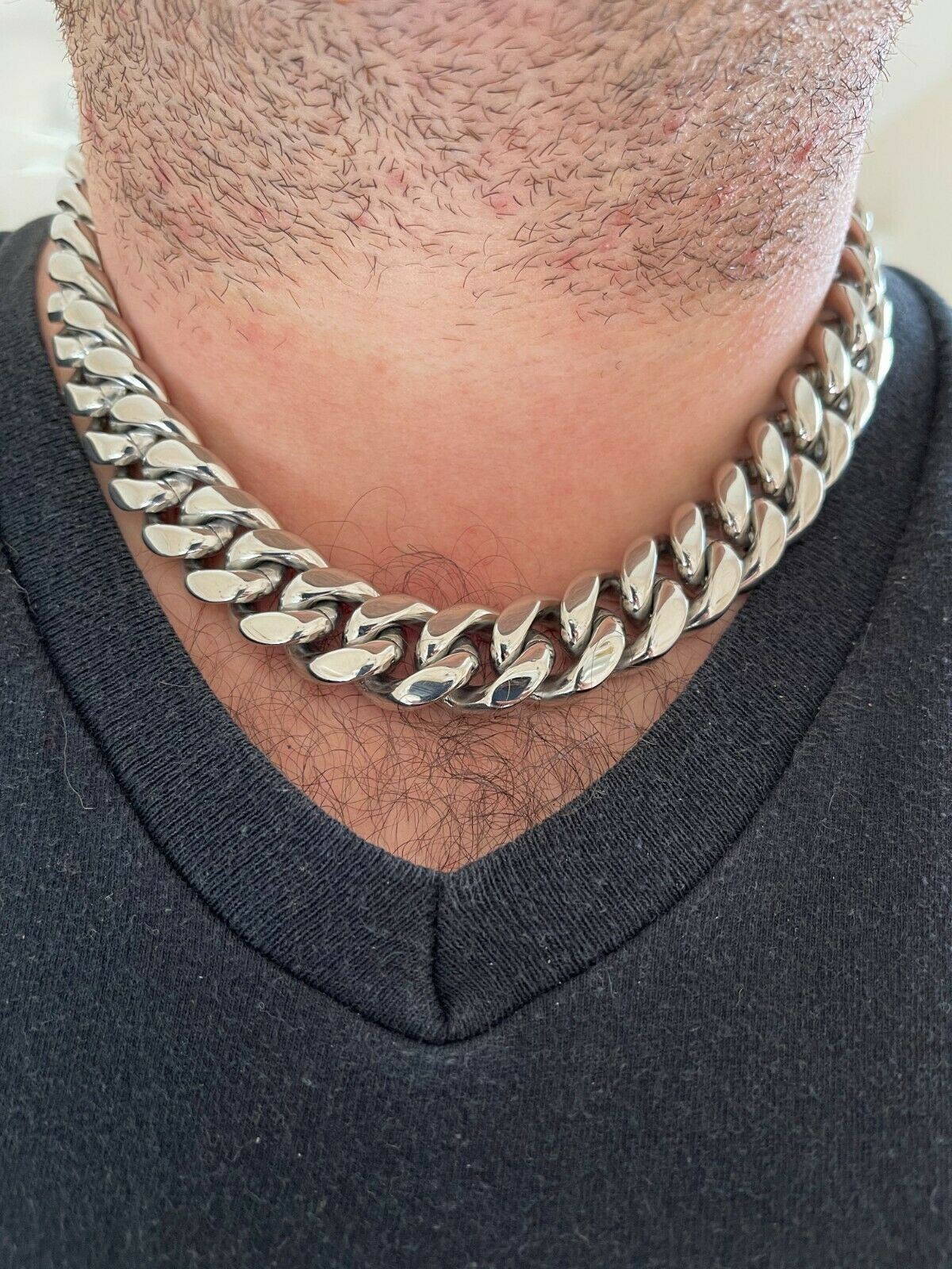 18mm Miami Cuban Link Mens Ladies Choker Chain Stainless Steel Looks Like Silver