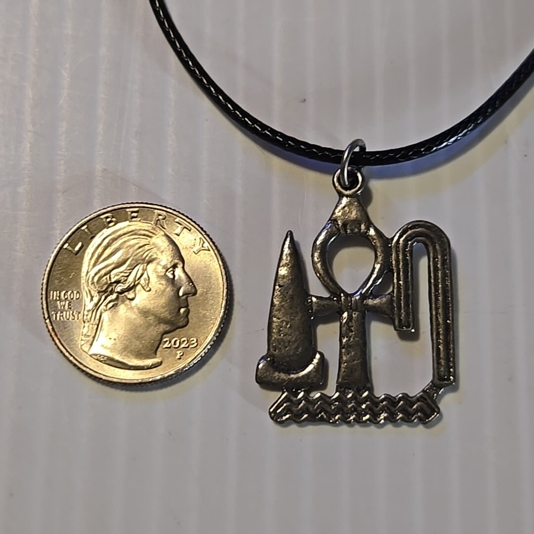 EGYPTIAN HEALTH Vintage Pewter Pendant Charm / 26+” Adjustable Necklace