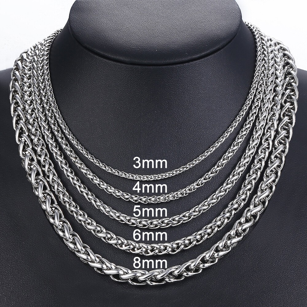 USA Stock 4mm 26″ Braided Wheat Chain 316L Stainless Steel Men Women Necklace