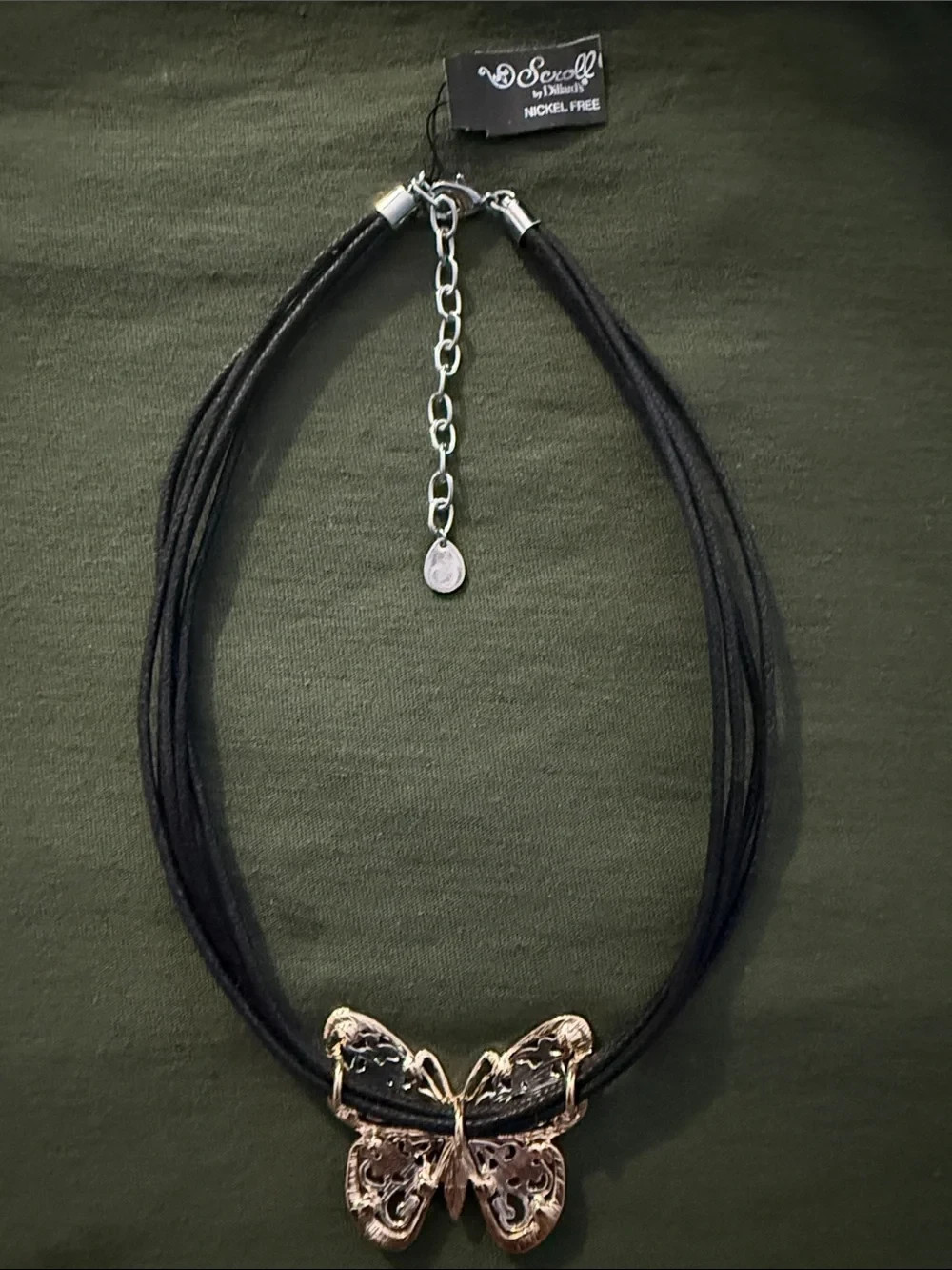 NWT Scroll by Dillard’s Filigree Butterfly Multi-Strand Cord Necklace