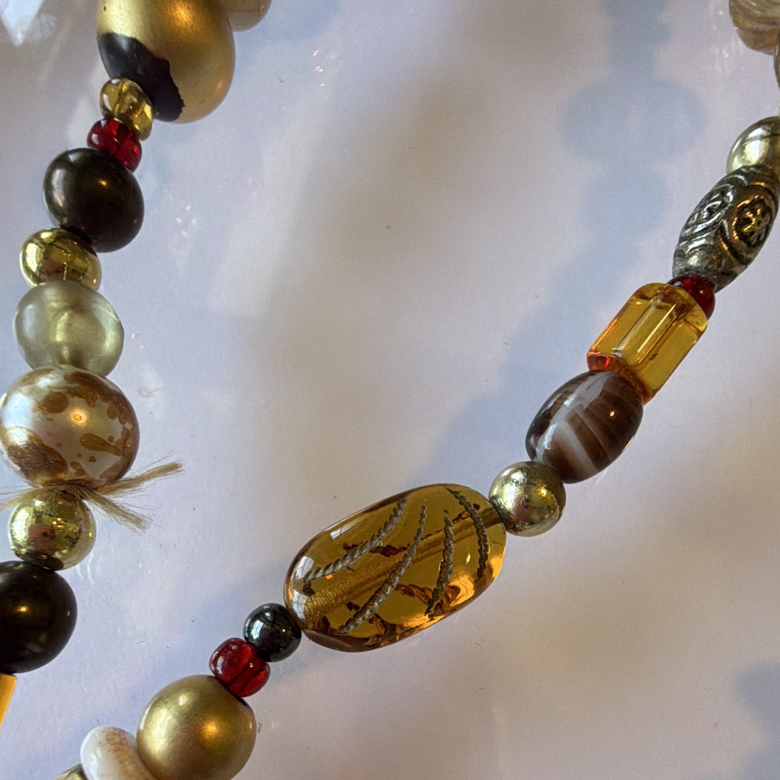 Amber color Glass Beaded Necklace Beads Ball/Beaded Style