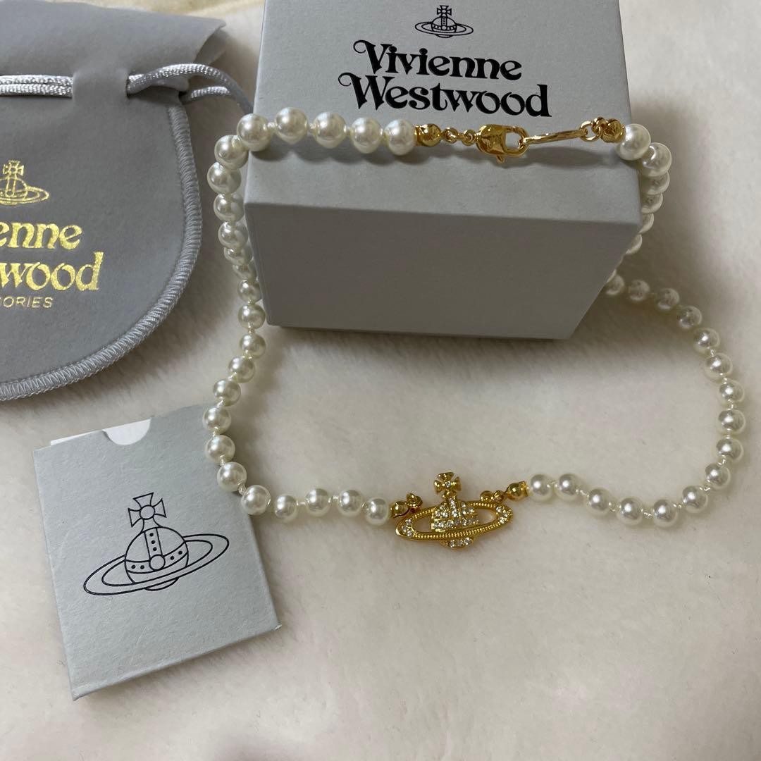 Vivienne Westwood Necklace Pearl Choker Gold IN BOX w/drawstring