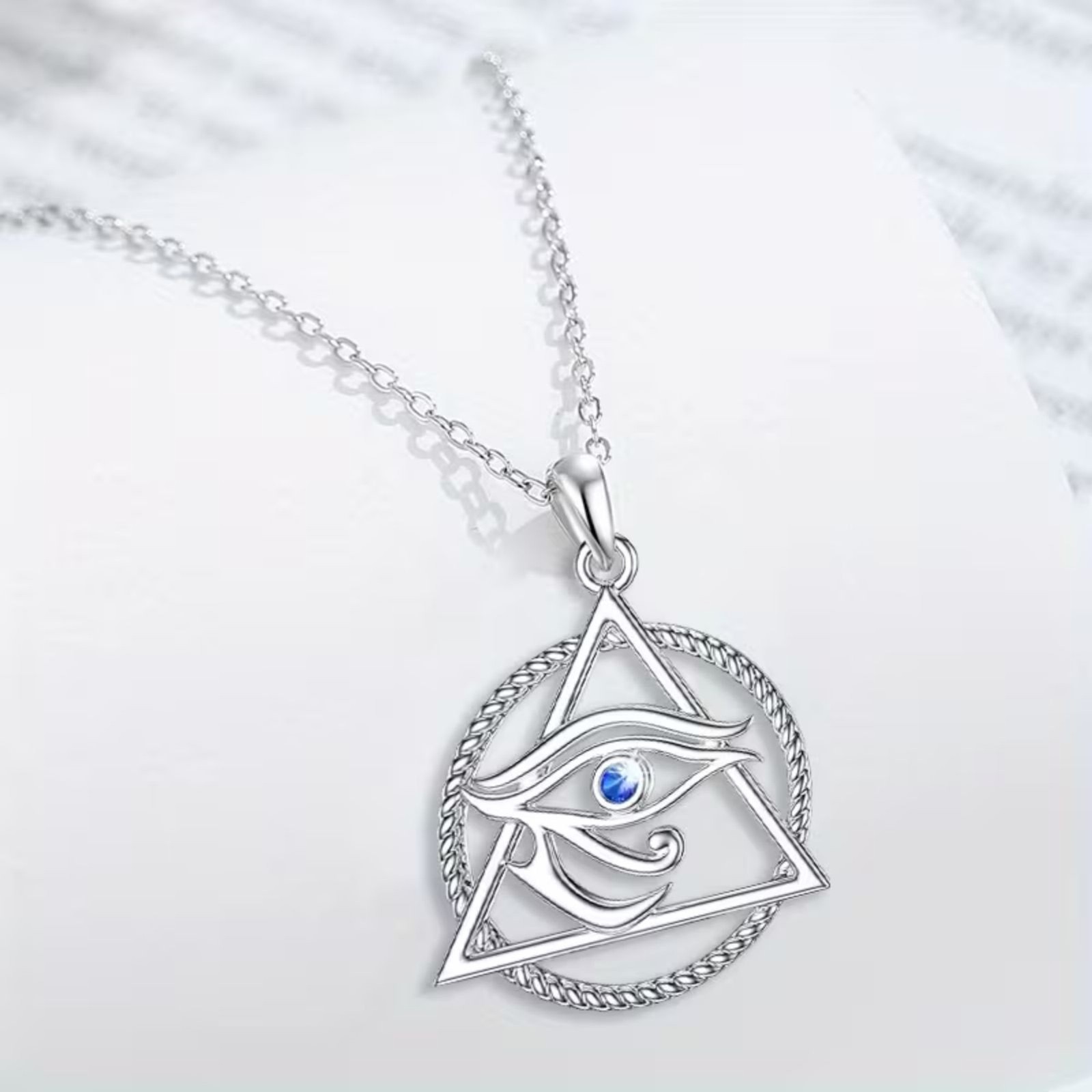 Silver Eye of Horus Crystal Necklace Protection Good Health Amulet Charm Pendant