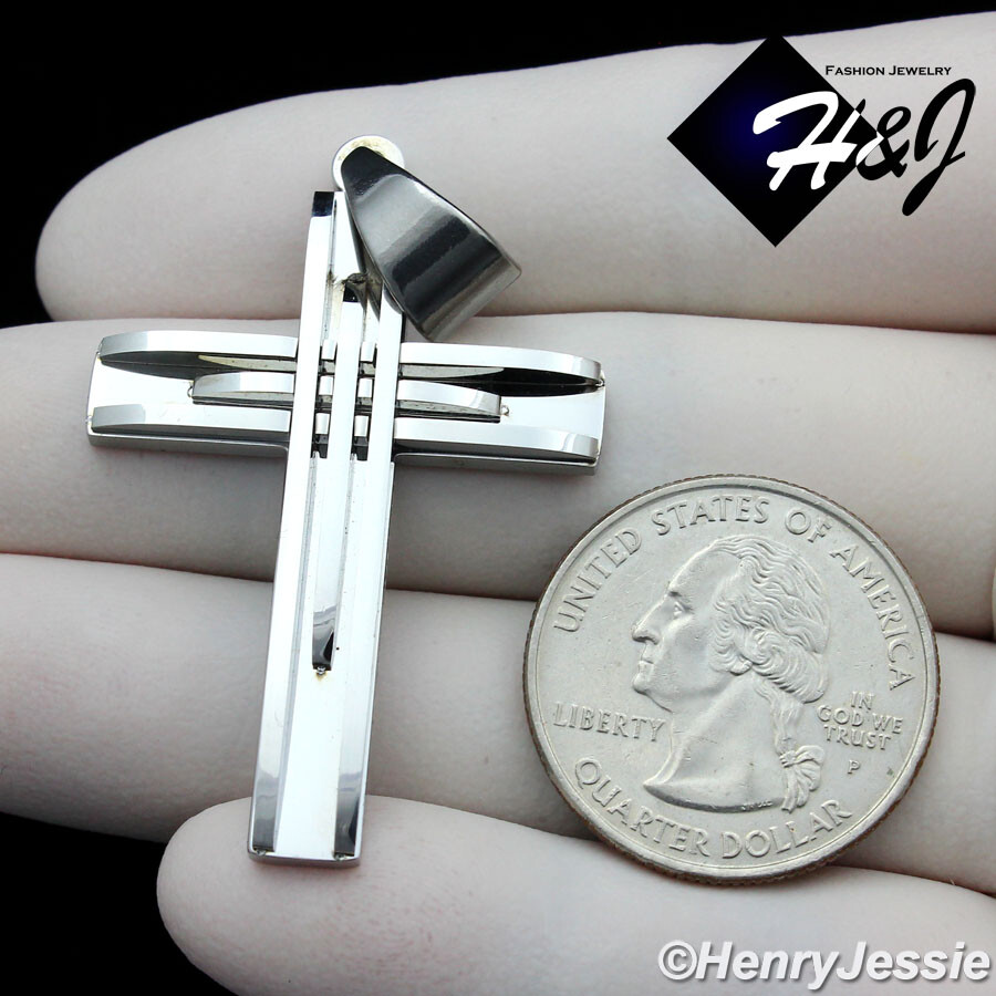 MEN’s Stainless Steel Simple Triple Line Silver Cross Charm Pendant*A125