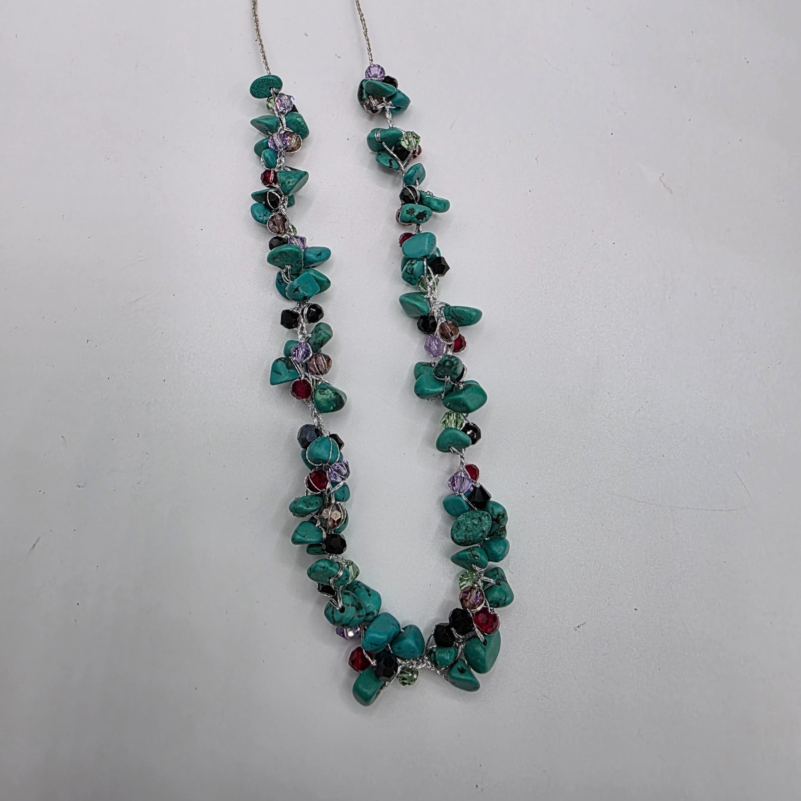 Womens Silver Tone Chain Turquoise Stone Multicolor Beads Summer Tropical 16″