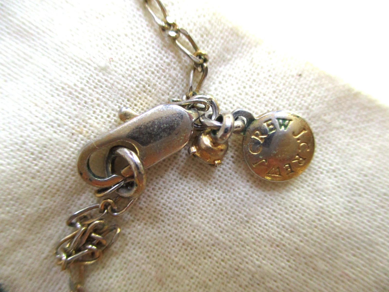 J Crew Pendant Necklace Gold tone Green Faceted Teardrop Long Chain 26″ Signed