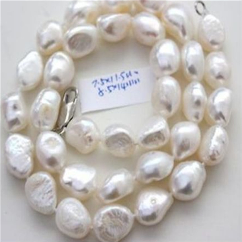 Natural 7-8mm Real White Baroque Irregular Pearl Necklace 20″