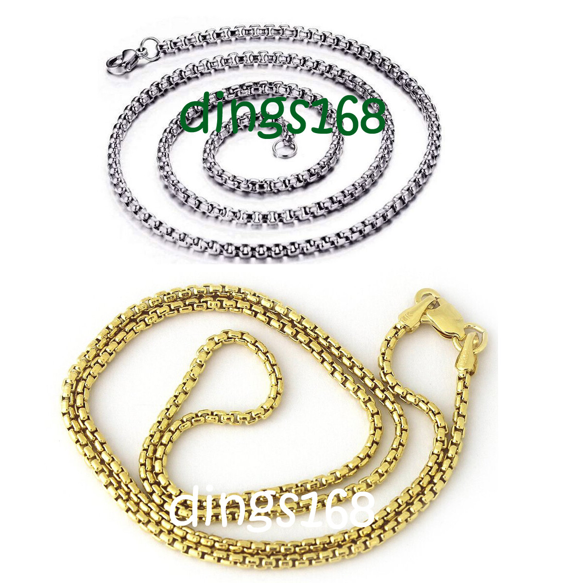Men&Women’s Solid 18K Gold Filled 3mm wide Round Box Chain Necklace 20″~28″ H5K