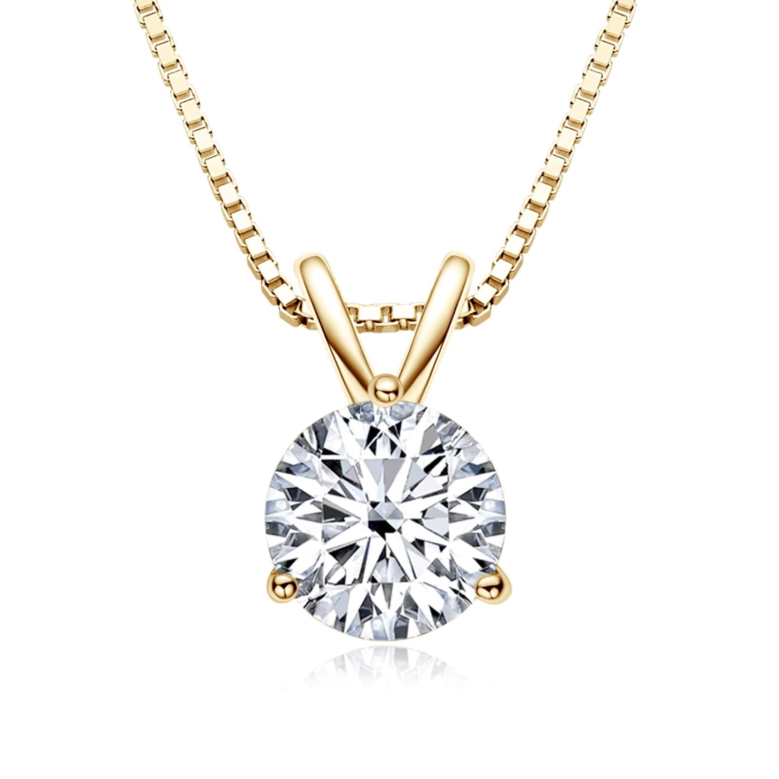 Moissanite Necklace for Women – Solitaire Lab Diamond Pendant, 18K White Gold, 9