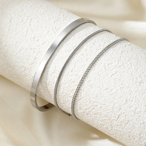 New Fashion Stackable Cuffs Stainless Steel Bracelet 3 Pieces Layered Bracelet
