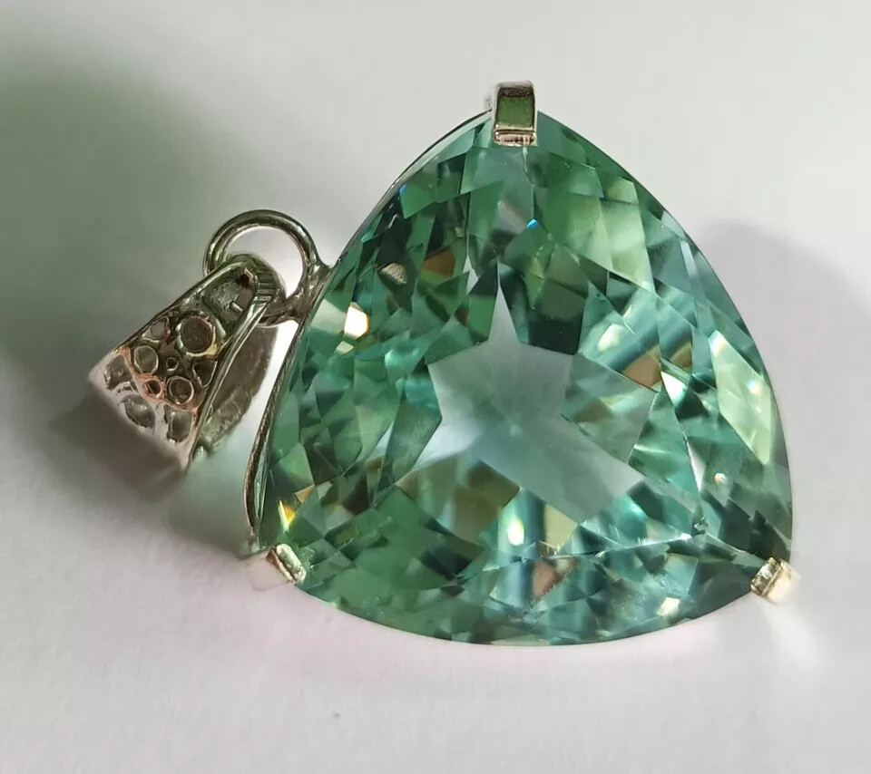 67.9Ct Trillion Aquamarine Natural Topaz 925 Solid Silver Pendant Loose Gemstone