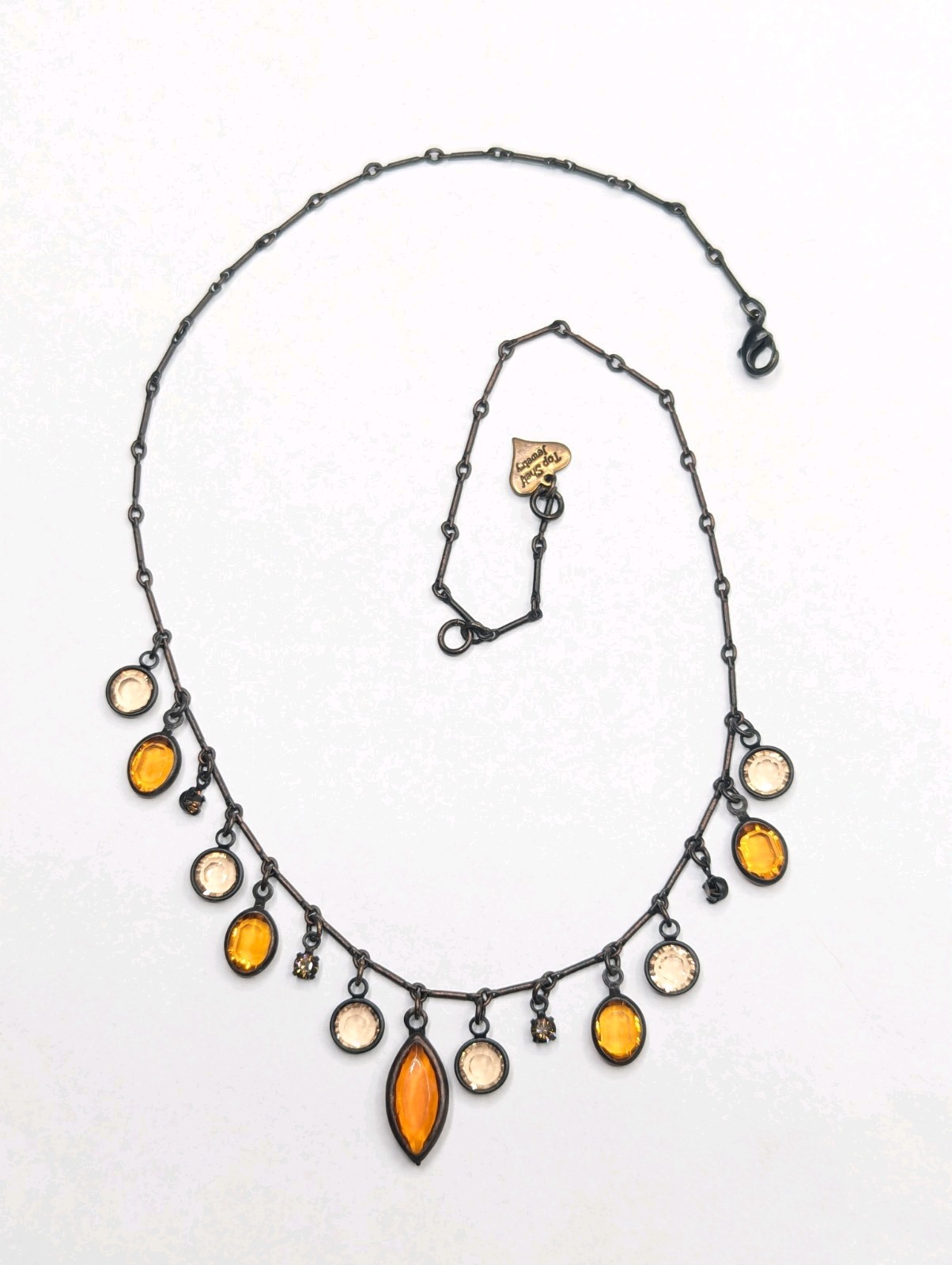 Top Shelf Bezel Crystal / Glass Rhinestone Charm Dangle Dark Metal Necklace