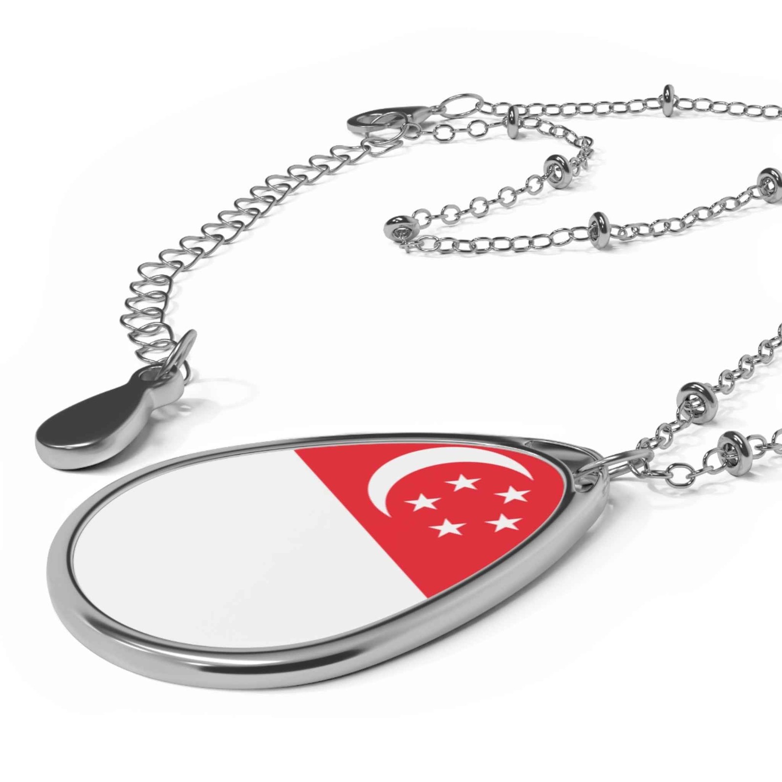 Singapore Flag Oval Necklace – Singaporean Heritage Pendant – One Size /
