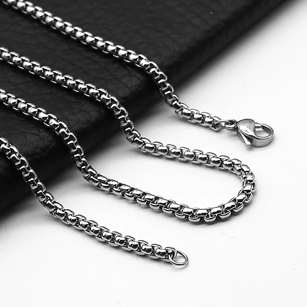 1Pc Stainless Steel Square Rolo Stainless Steel Chain Necklace Round Box Necklac