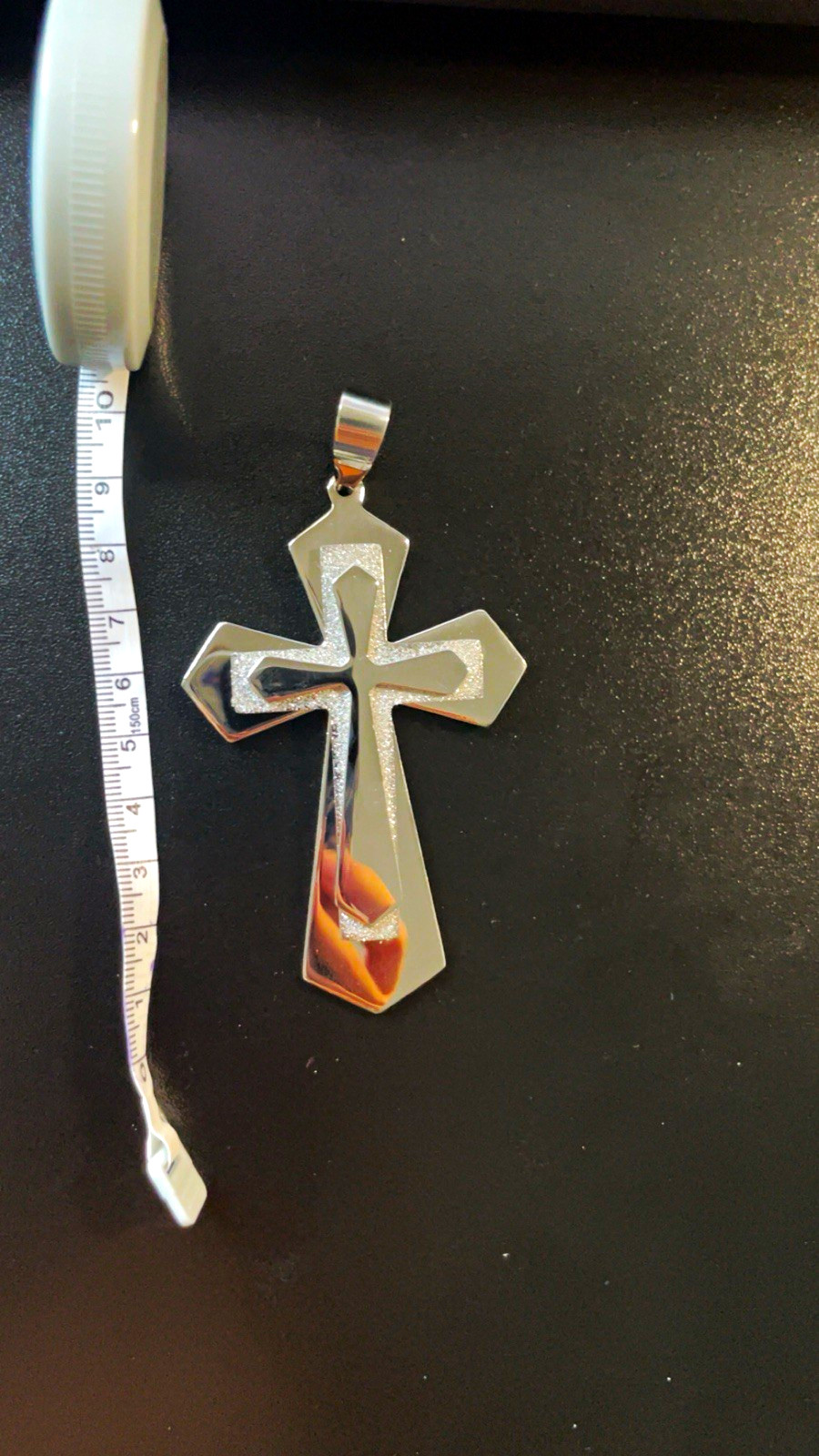 Stainless Steel Silver Metal Religious Cross Charm Pendant No Stone Undated Era