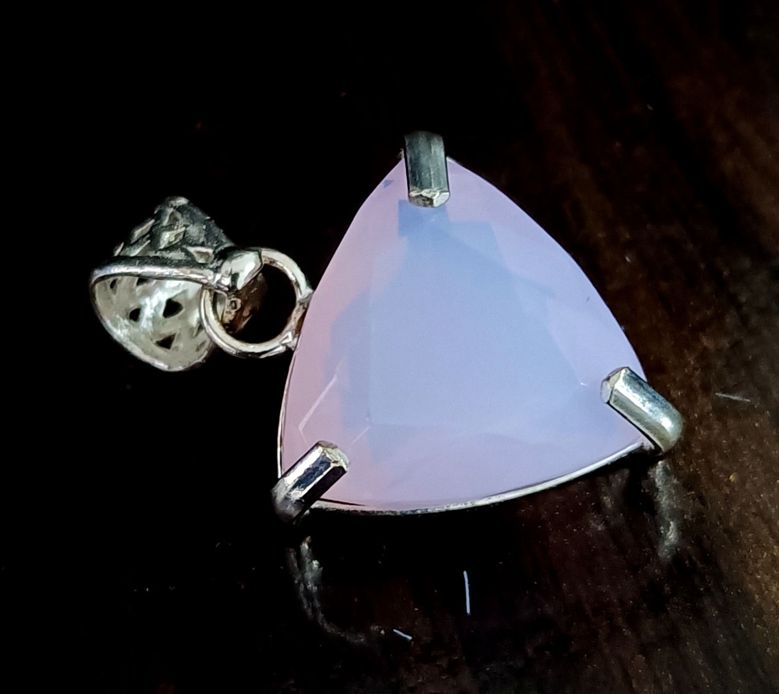 40 Ct Natural Pink Opal Gemstone -Trillion Cut Sterling Sliver Solitaire Pendant
