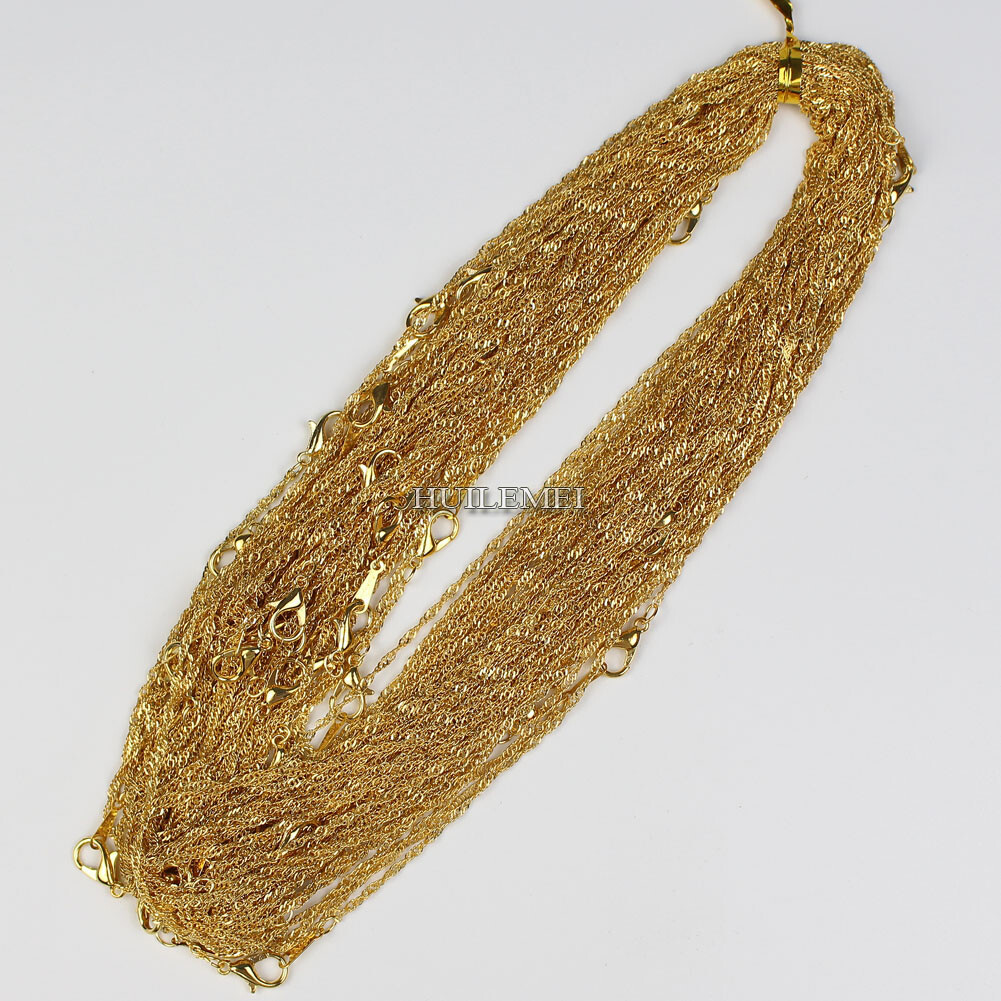 Wholesale Lots 10pcs/lot 2mm Gold Color Water Wave Chain Necklaces 16″-24″
