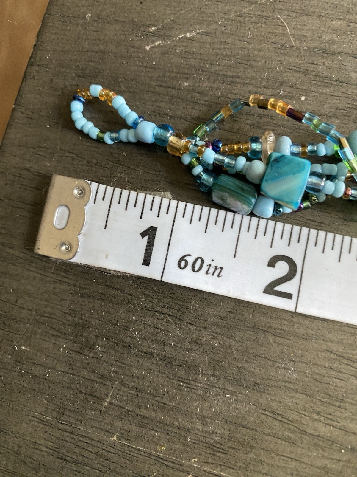 Boho Multi Strand Beaded Lariat Necklace Turquoise Blue Green Seed Bead Tassel