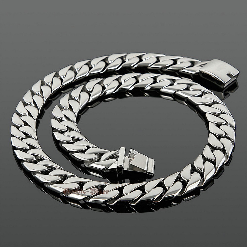 Heavy Wide Stainless Steel Curb Cuban Chain Men Necklace Polish 17mm 20mm 18-30″