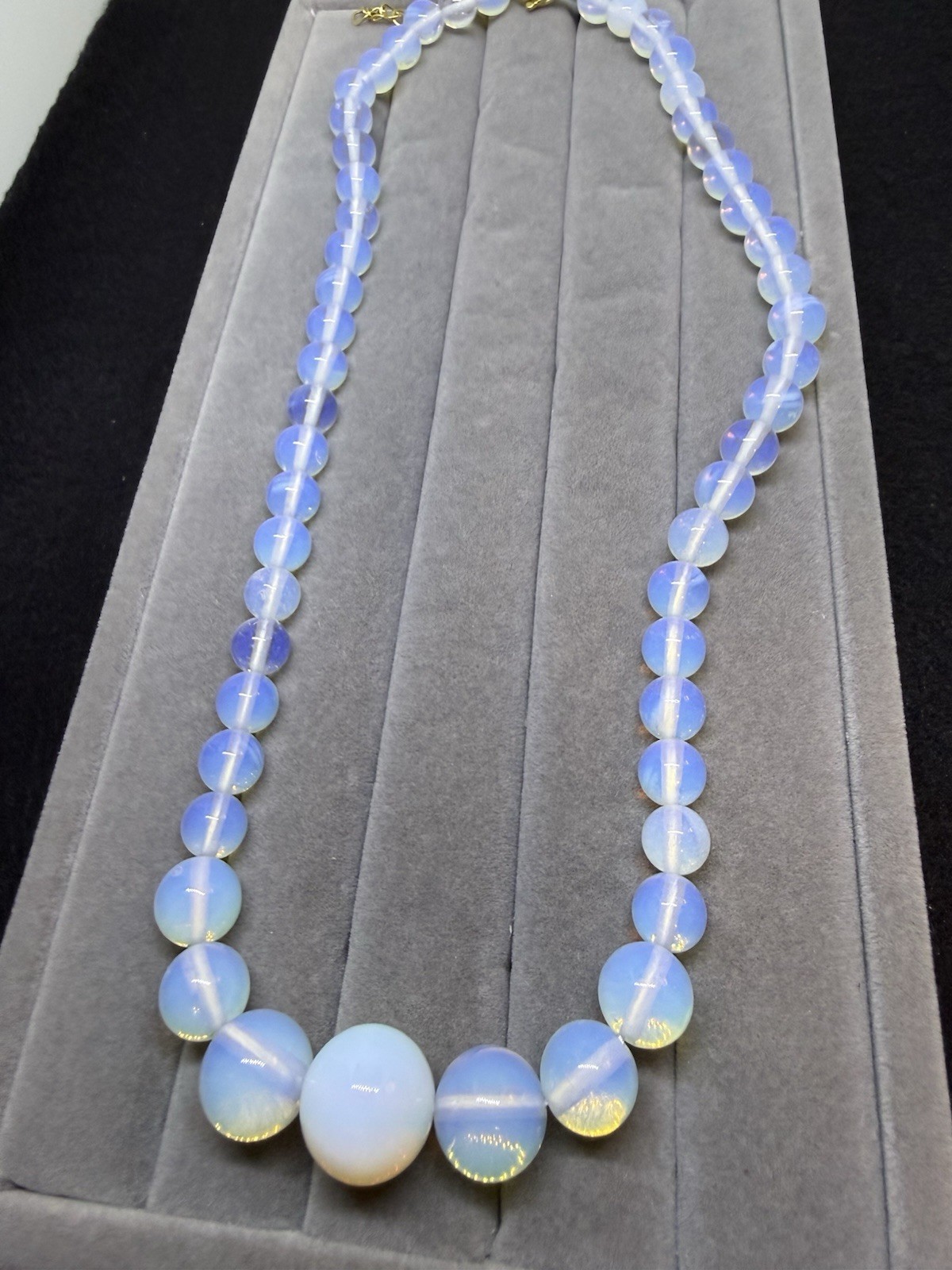 Opalite Beaded Graduation Necklace , 18-20 In. ION Plated Stain. Steel, 200 Ctw