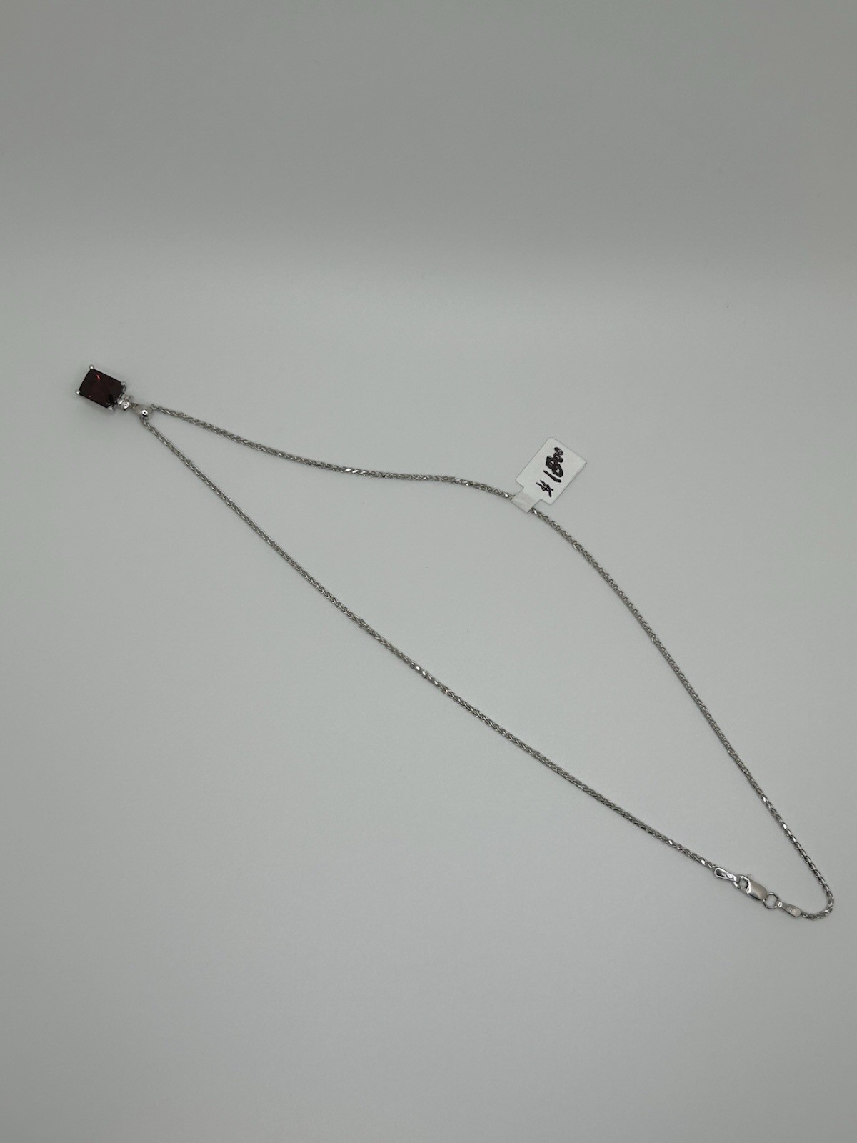 Natural Garnet/Diamond 14k White Gold Necklace Authentic Custom Piece 16 Inch