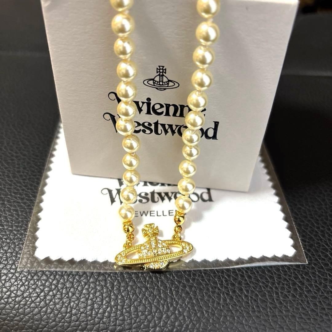 Vivienne Westwood Necklace Pearl Choker Gold IN BOX w/drawstring