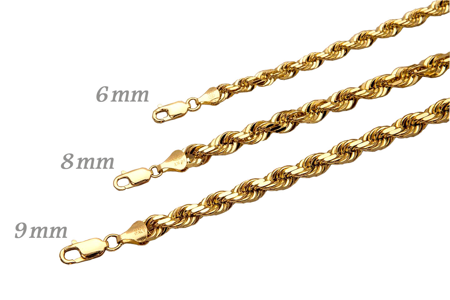 14k Solid Yellow Gold Rope Chain Necklace Bracelet 1mm-10mm Men Women Sz 7″-30″