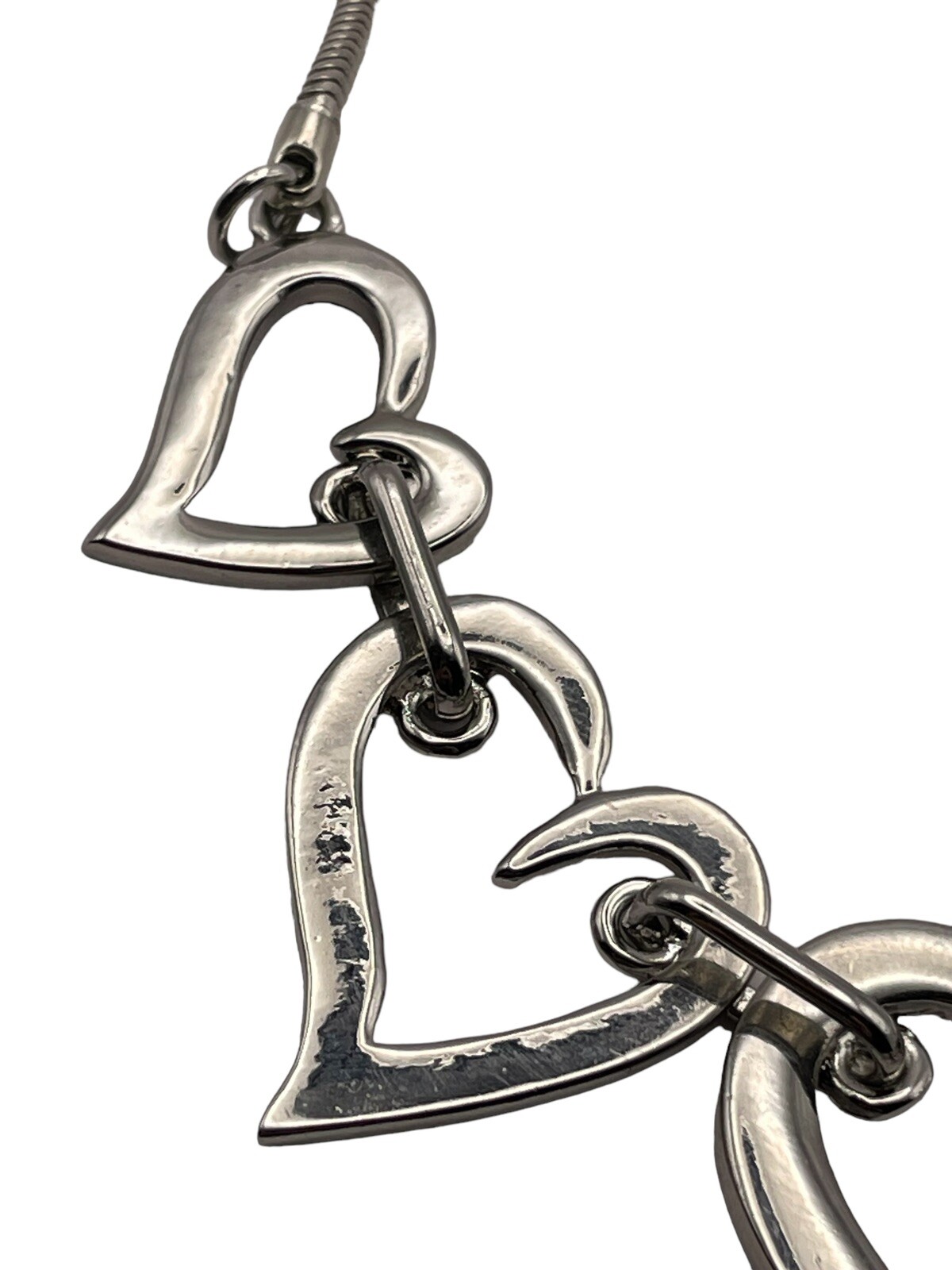 Open Heart Shiny Silver Tone Link Collar Necklace Adjustable Modern Contemporary
